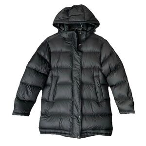 Nap Goose Down Puffer Coat Womens Size  L Black Hooded Insulated Parka Jacket